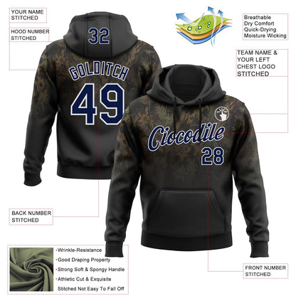 Custom Stitched Black Navy-White 3D Pattern Design Tree Camo Hunting Sports Pullover Sweatshirt Hoodie