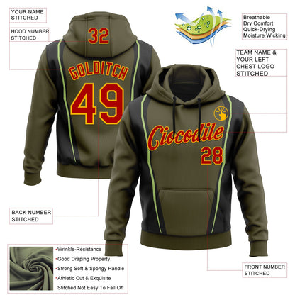 Custom Stitched Olive Red Black Green-Gold 3D Pattern Design Sportswear Pullover Sweatshirt Salute To Service Hoodie