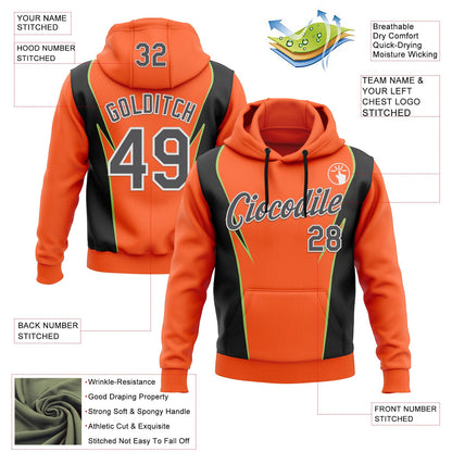 Custom Stitched Orange Steel Gray Black Green-White 3D Pattern Design Sportswear Pullover Sweatshirt Hoodie