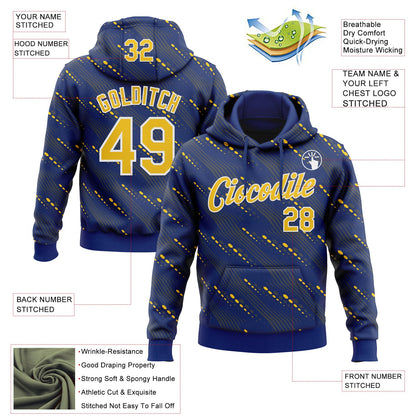 Custom Stitched Royal Yellow-White Slant Lines Sports Pullover Sweatshirt Hoodie