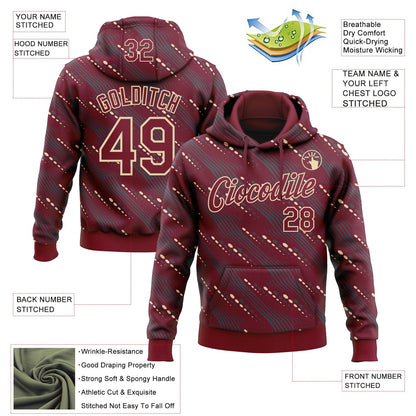 Custom Stitched Crimson Cream Slant Lines Sports Pullover Sweatshirt Hoodie