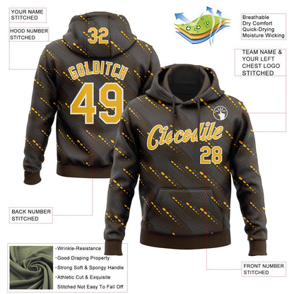 Custom Stitched Brown Gold-White Slant Lines Sports Pullover Sweatshirt Hoodie