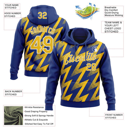 Custom Stitched Royal Yellow-White Zigzag Shape Sports Pullover Sweatshirt Hoodie