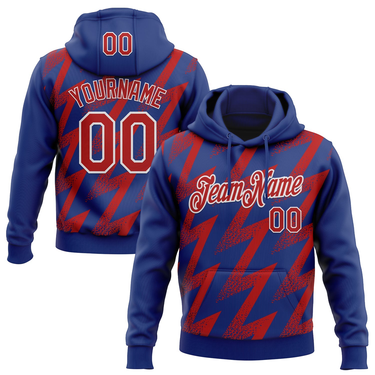 Custom Stitched Royal Red-White Zigzag Shape Sports Pullover Sweatshirt Hoodie