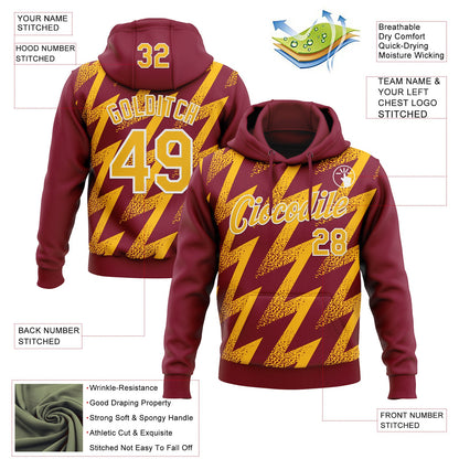 Custom Stitched Crimson Gold-White Zigzag Shape Sports Pullover Sweatshirt Hoodie