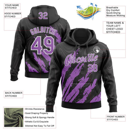 Custom Stitched Black Medium Purple-White Splash Sports Pullover Sweatshirt Hoodie