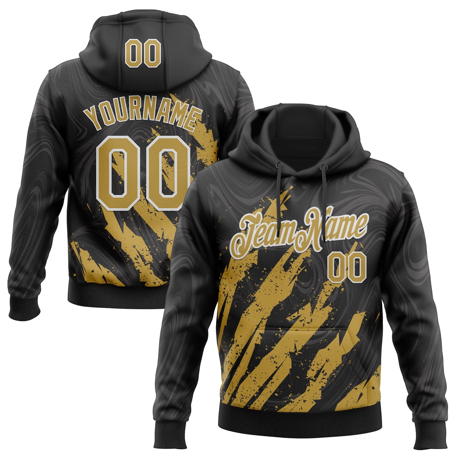 Custom Stitched Black Old Gold-White Splash Sports Pullover Sweatshirt Hoodie