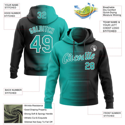 Custom Stitched Black Aqua-White Gradient Line Sports Pullover Sweatshirt Hoodie