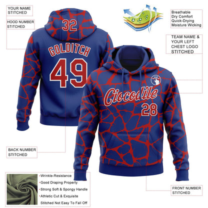 Custom Stitched Royal Red-White Abstract Network Pattern Sports Pullover Sweatshirt Hoodie
