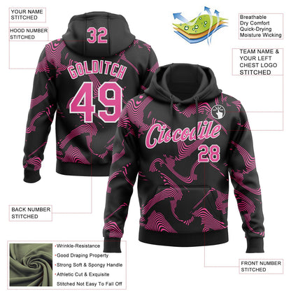 Custom Stitched Black Pink-White Curve Lines Sports Pullover Sweatshirt Hoodie