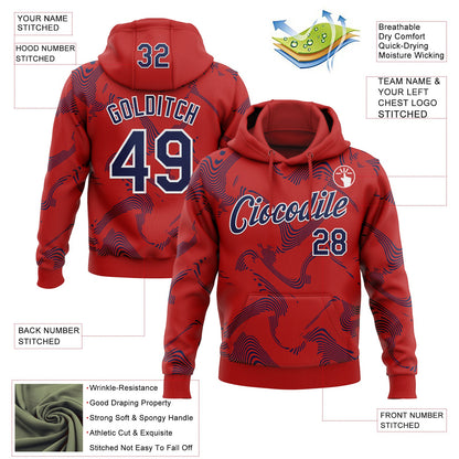 Custom Stitched Red Navy-White Curve Lines Sports Pullover Sweatshirt Hoodie