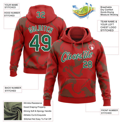 Custom Stitched Red Kelly Green-White Curve Lines Sports Pullover Sweatshirt Hoodie