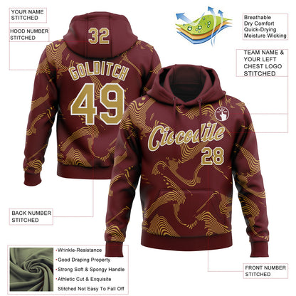 Custom Stitched Burgundy Old Gold-White Curve Lines Sports Pullover Sweatshirt Hoodie