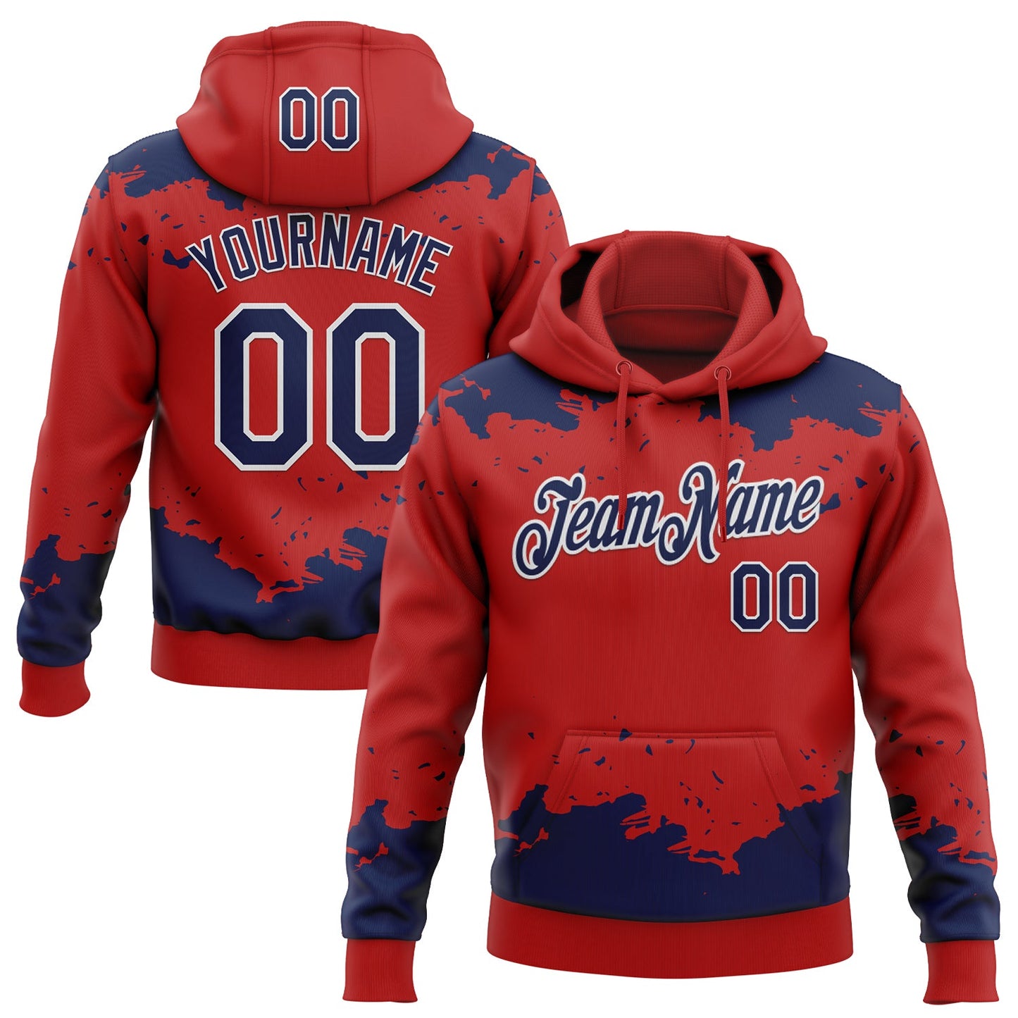 Custom Stitched Red Navy-White Fragment Pattern Sports Pullover Sweatshirt Hoodie