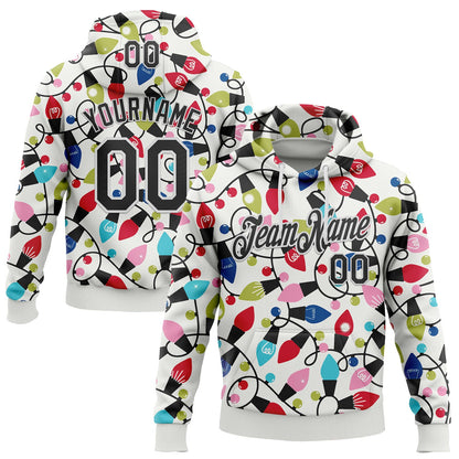 Custom Stitched White Black-White 3D Christmas Sports Pullover Sweatshirt Hoodie