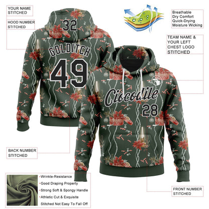Custom Stitched Green Black-White 3D Christmas Sports Pullover Sweatshirt Hoodie