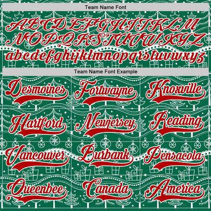 Custom Kelly Green Red-White 3D Christmas Hockey Lace Neck Jersey