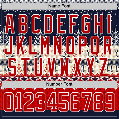 Custom Navy Red-White 3D Christmas Ugly Sweater Hockey Lace Neck Jersey
