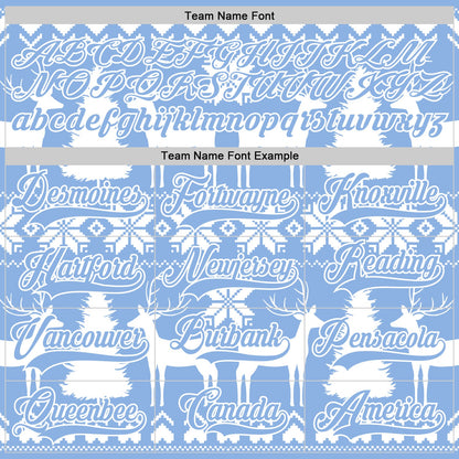 Custom White Light Blue-White 3D Christmas Ugly Sweater Hockey Lace Neck Jersey