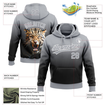 Custom Stitched Black Gray-White 3D Pattern Design Leopardo Sports Pullover Sweatshirt Hoodie