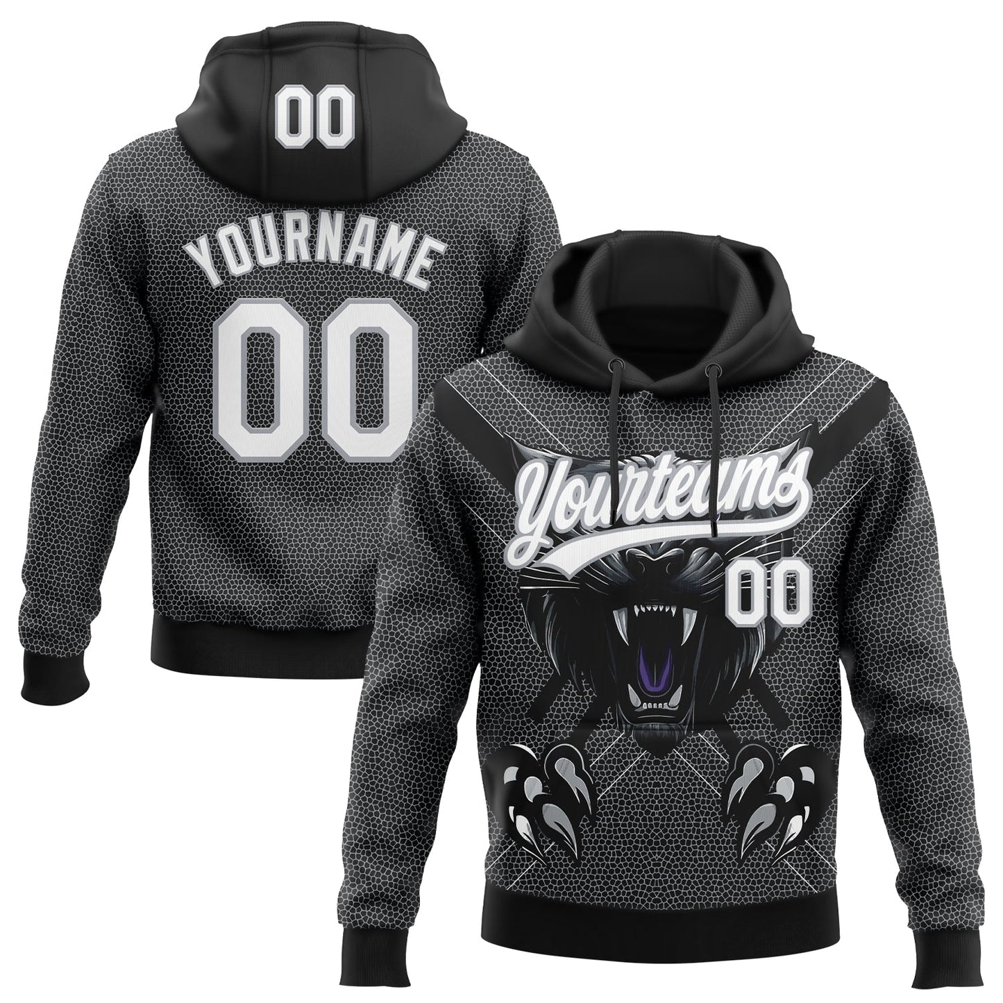 Custom Stitched Black White-Gray 3D Pattern Design Leopardo Sports Pullover Sweatshirt Hoodie