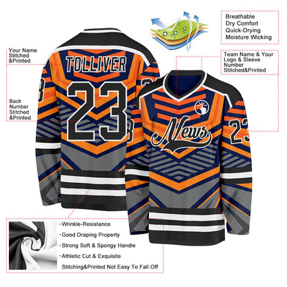 Custom Gray Black Orange-White 3D Pattern Cyber Mecha E-sport Hockey Jersey