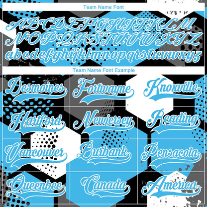 Custom Sky Blue Black-White 3D Pattern Geometric Shape Hockey Lace Neck Jersey