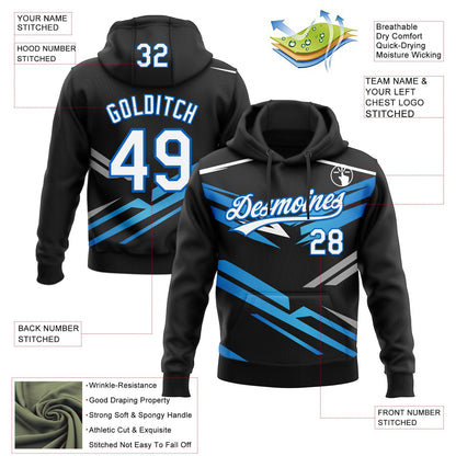 Custom Stitched Black White-Sky Blue E-sports Pattern Pullover Sweatshirt Hoodie