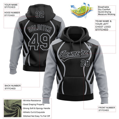 Custom Stitched Black Gray E-sports Pattern Pullover Sweatshirt Hoodie