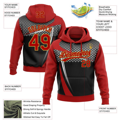 Custom Stitched Red Black Old Gold-White E-sports Pattern Pullover Sweatshirt Hoodie