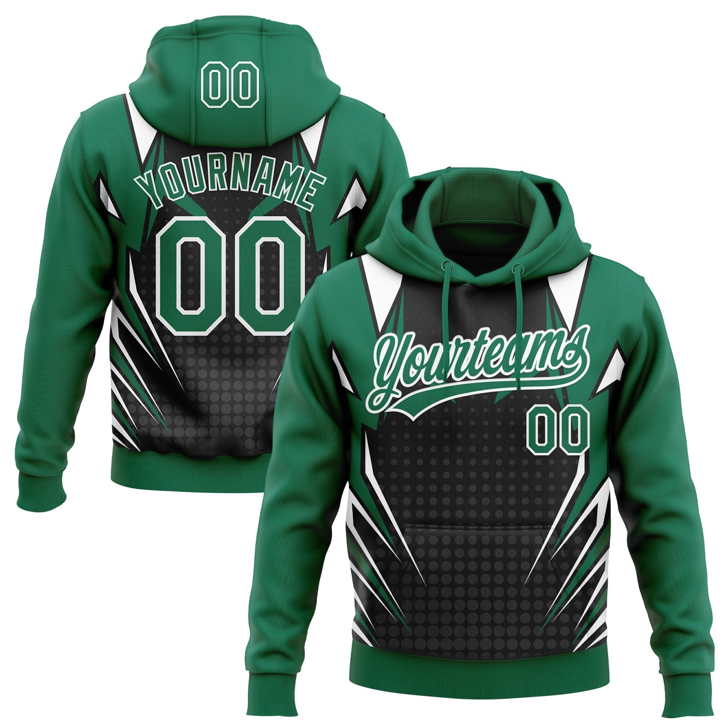 Custom Stitched Kelly Green Black-White E-sports Pattern Pullover Sweatshirt Hoodie