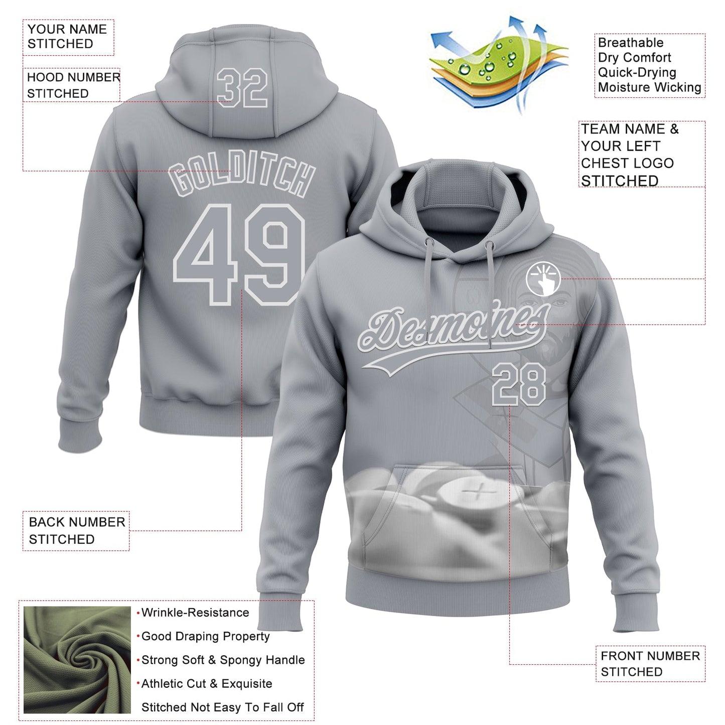Custom Stitched Gray White Religion Jesus Christ Pullover Sweatshirt Hoodie