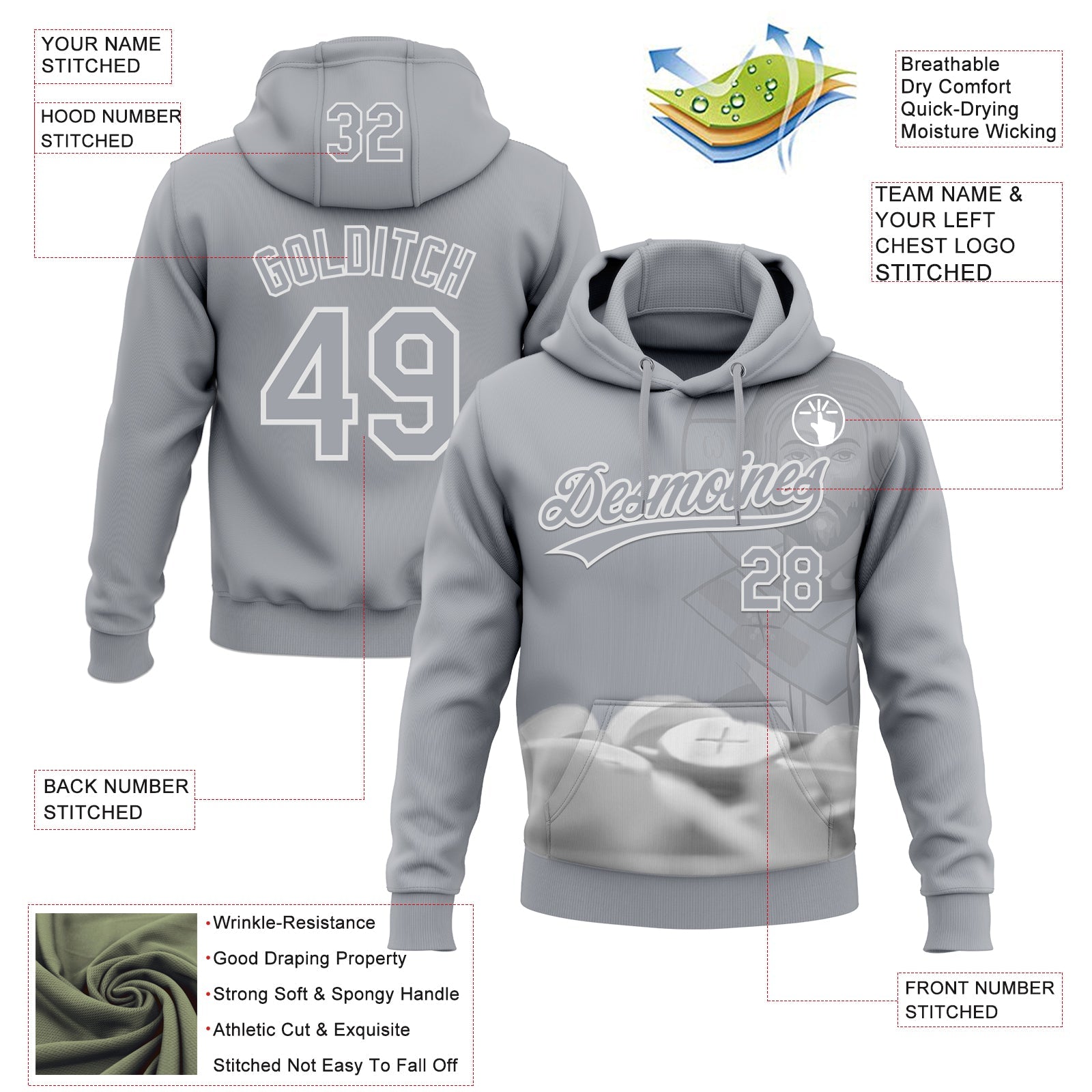 Custom Stitched Gray White Religion Jesus Christ Pullover Sweatshirt Hoodie