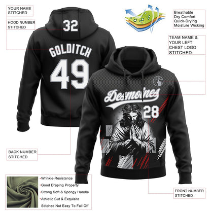 Custom Stitched Black White Gray-Red Religion Jesus Christ Pullover Sweatshirt Hoodie