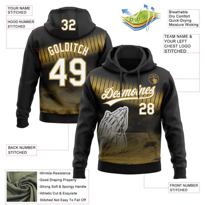 Custom Stitched Black White-Old Gold Religion Praying Hands Pullover Sweatshirt Hoodie