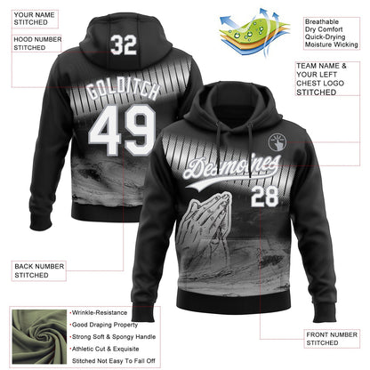 Custom Stitched Black White-Gray Religion Praying Hands Pullover Sweatshirt Hoodie