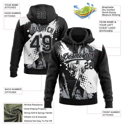 Custom Stitched Black White-Gray Religion Jesus Christ Pullover Sweatshirt Hoodie