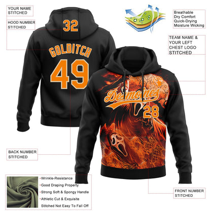 Custom Stitched Black Bay Orange-City Cream Skull Pattern Pullover Sweatshirt Hoodie