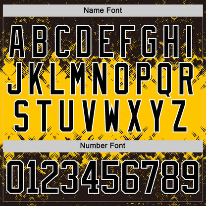 Custom Black Yellow-White Abstract Splatter Paint Hockey Lace Neck Jersey