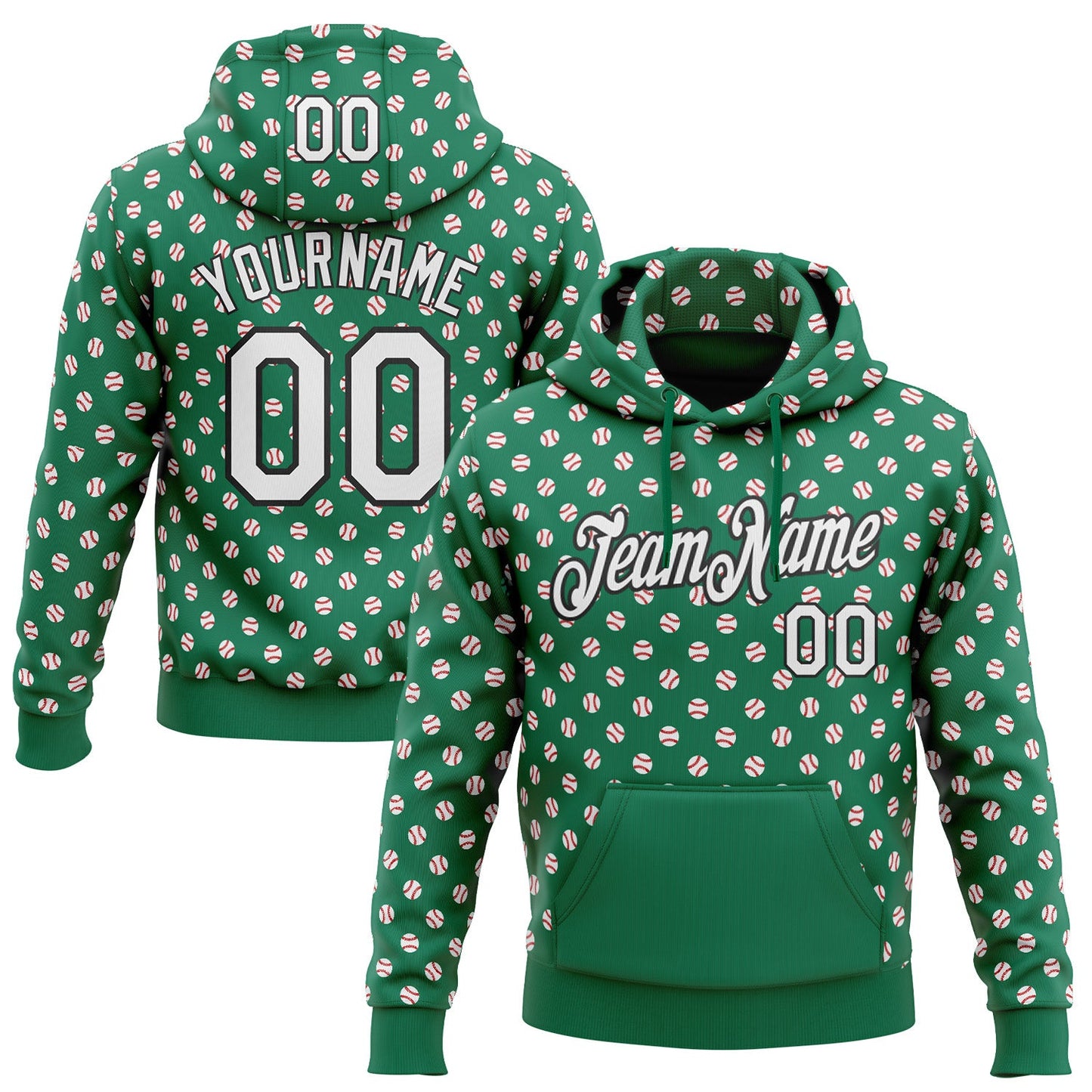 Custom Stitched Kelly Green White-Black Baseball Game Day New York Inspired Sports Pullover Sweatshirt Hoodie