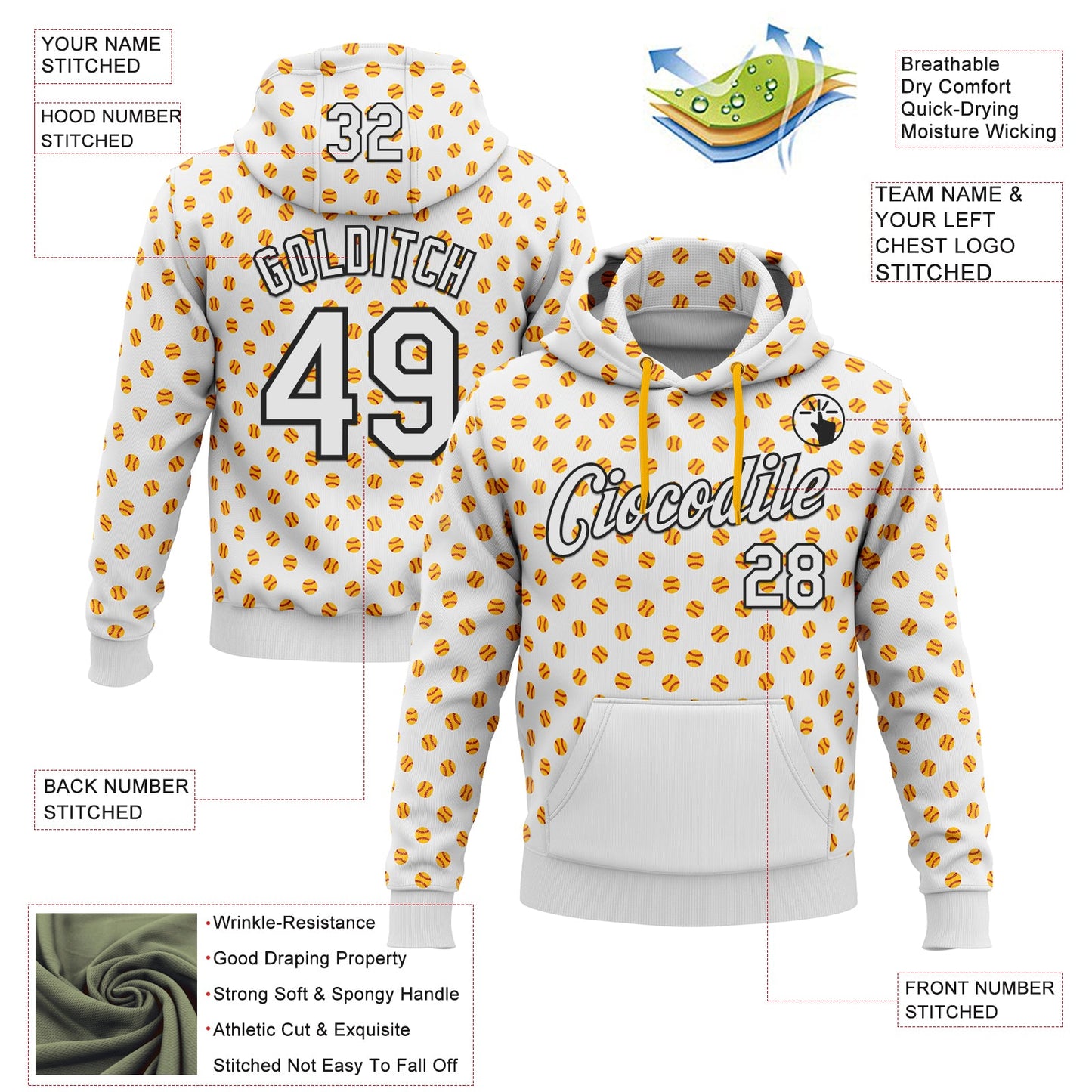Custom Stitched White Gold-Black Baseball Game Day Pittsburgh Inspired Sports Pullover Sweatshirt Hoodie