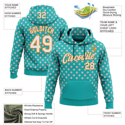Custom Stitched Aqua White-Bay Orange Baseball Game Day Miami Inspired Sports Pullover Sweatshirt Hoodie