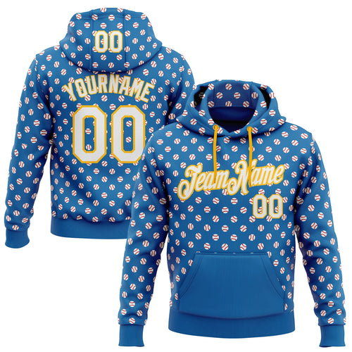 Custom Stitched Blue White-Gold Baseball Game Day Los Angeles Inspired Sports Pullover Sweatshirt Hoodie