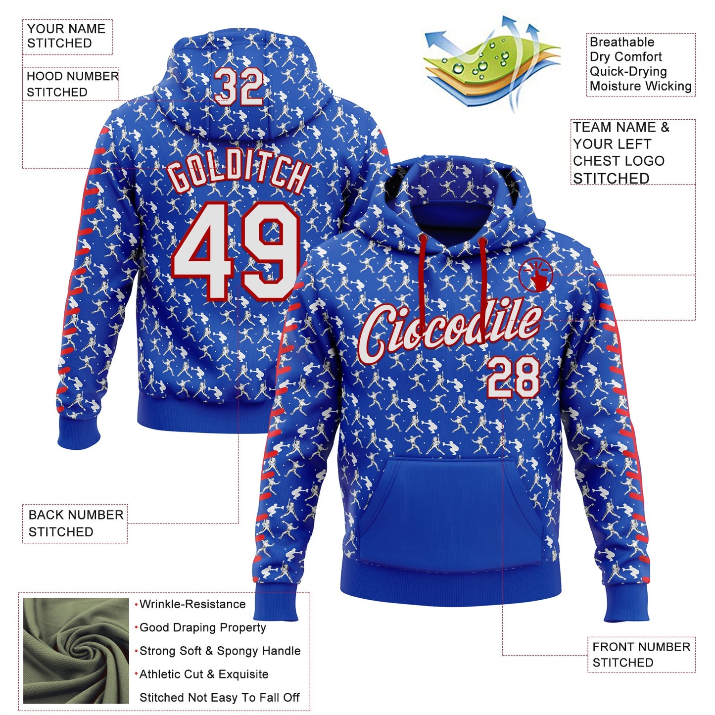 Custom Stitched Thunder Blue White-Red Baseball Game Day Buffalo Inspired Sports Pullover Sweatshirt Hoodie
