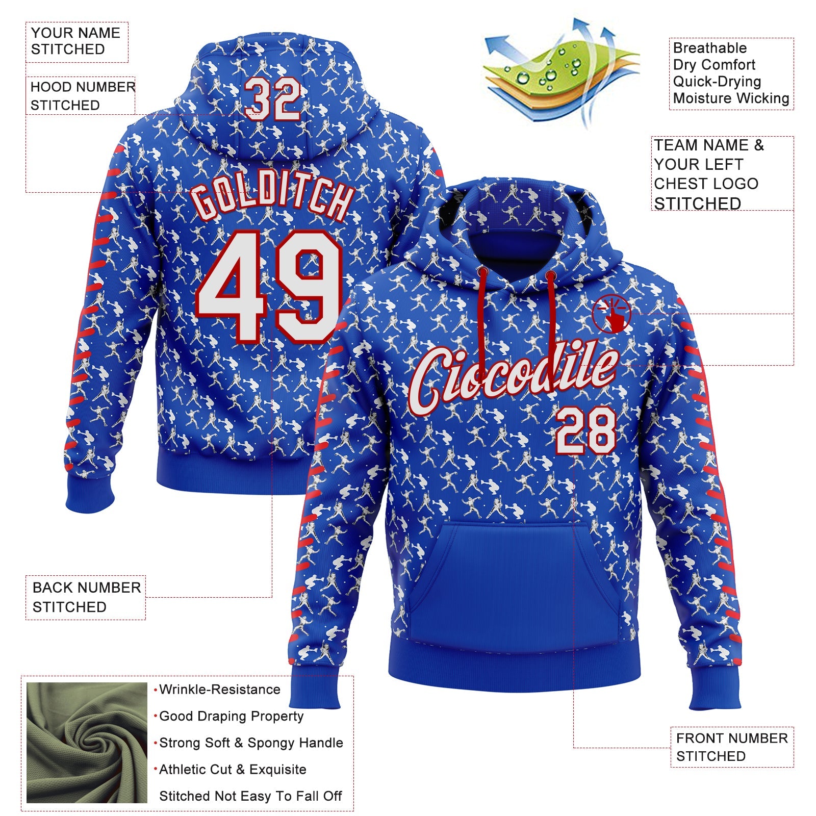 Custom Stitched Thunder Blue White-Red Baseball Game Day Buffalo Inspired Sports Pullover Sweatshirt Hoodie