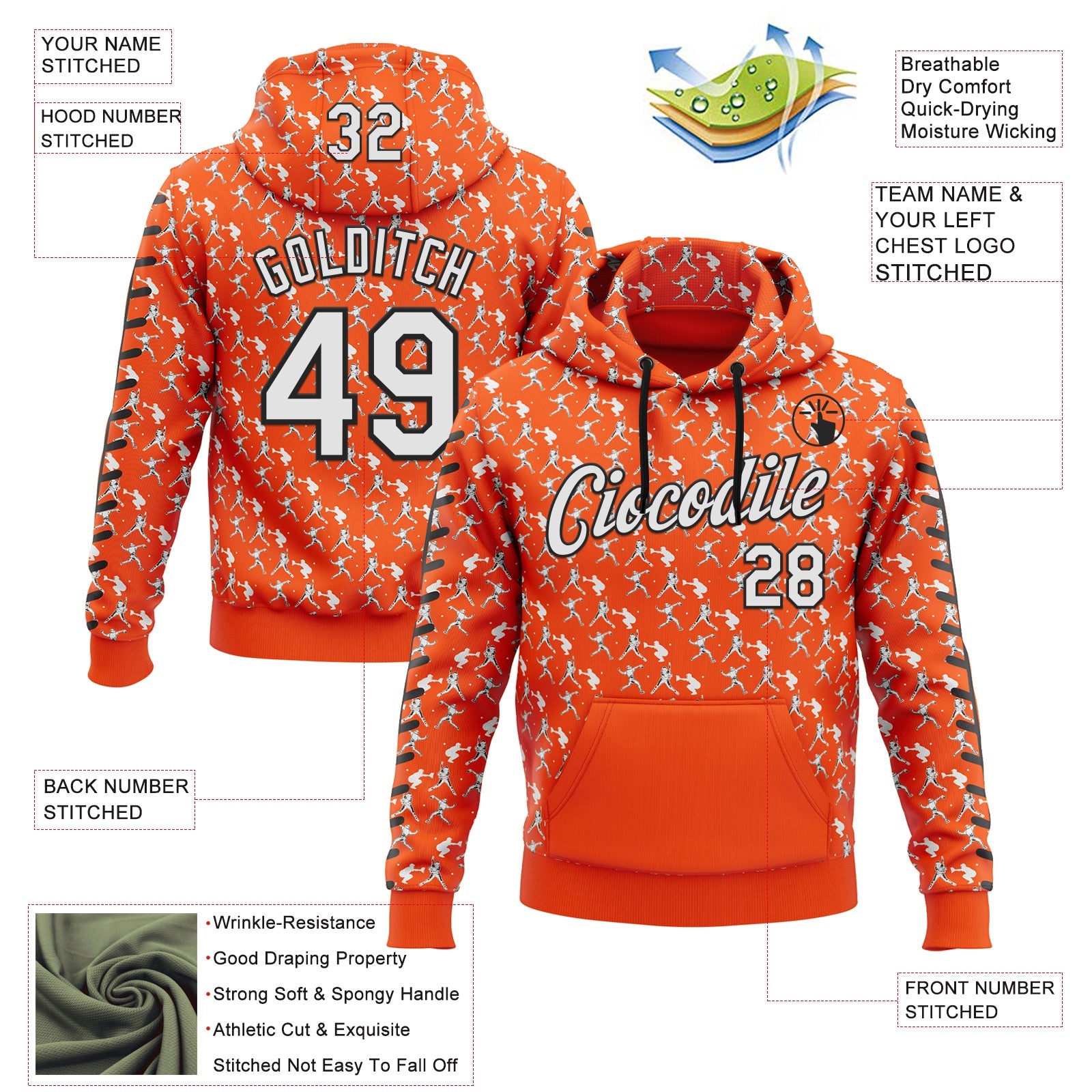 Custom Stitched Orange White-Black Baseball Game Day Cincinnati Inspired Sports Pullover Sweatshirt Hoodie