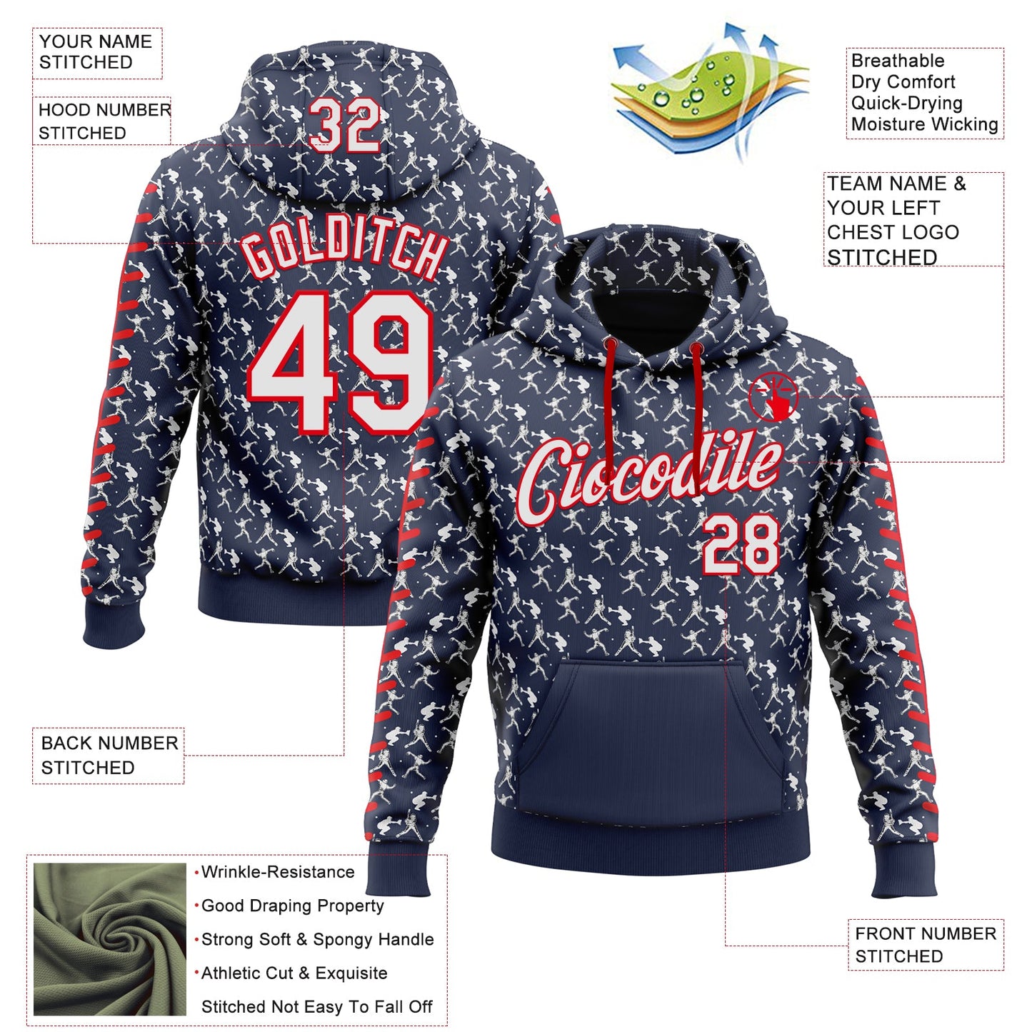Custom Stitched Navy White-Fire Red Baseball Game Day New England Inspired Sports Pullover Sweatshirt Hoodie