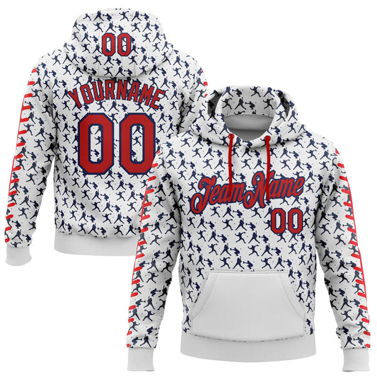 Custom Stitched White Red-Navy Baseball Game Day Houston Inspired Sports Pullover Sweatshirt Hoodie