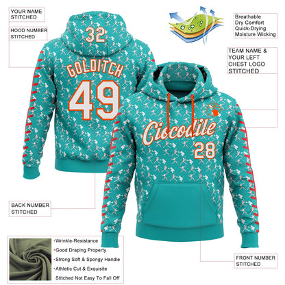 Custom Stitched Aqua White Red-Orange Baseball Game Day Miami Inspired Sports Pullover Sweatshirt Hoodie