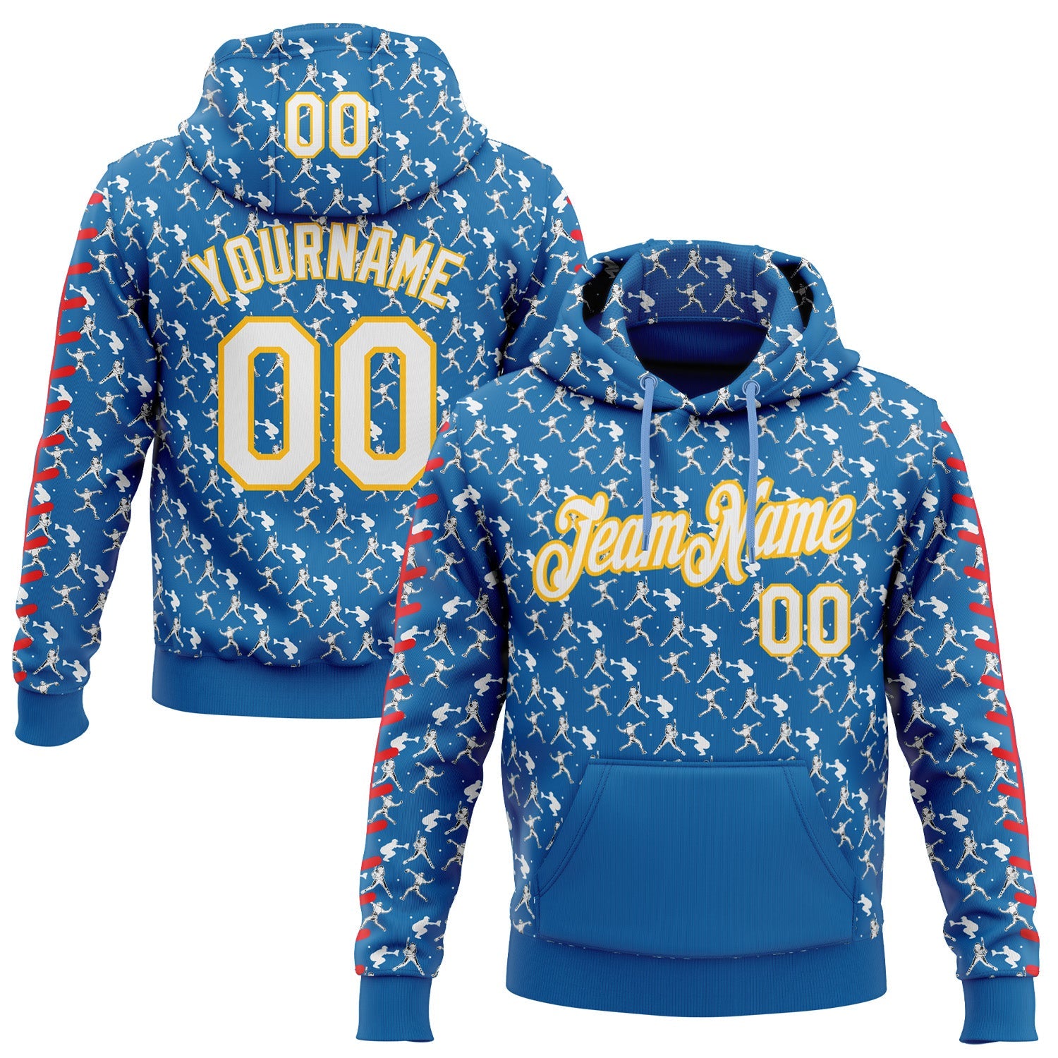 Custom Stitched Blue White Red-Gold Baseball Game Day Los Angeles Inspired Sports Pullover Sweatshirt Hoodie